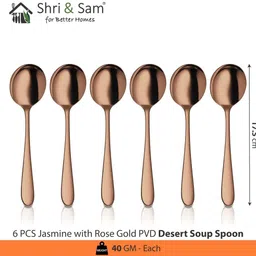 shri & sam Jasmine Rose Gold PVD Coating Desert Soup Spoon Stainless Steel Cutlery Set image 2