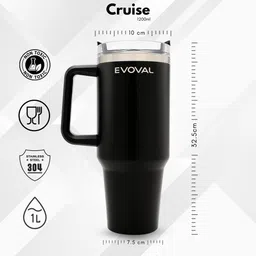 evoval Cruise Insulated Tumbler with Handle & Metal Straw | 1200ml Vacuum Flask Stainless Steel Tumbler image 3