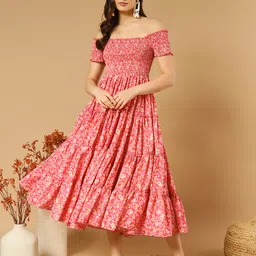 zwerlon Women Fit and Flare Pink Midi/Calf Length Dress-picture-44