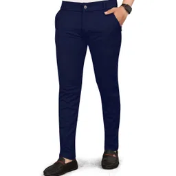 clothone Men Slim Fit Blue Lycra Blend Trousers image 1