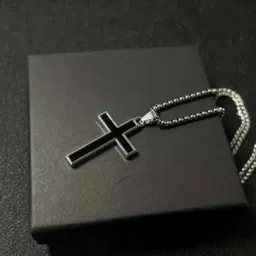 ssuniq Black Jesus Cross Pendant with Stainless Steel Chain Necklace for Men & Boys Silver Stainless Steel Pendant-picture-12