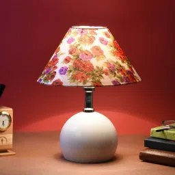 Red & Purple Shade Table Lamp With Metal Base By Foziq image 1