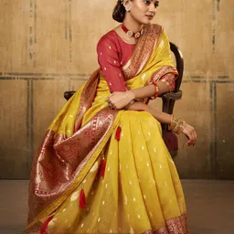 divastri Self Design, Woven, Embellished Banarasi Pure Silk, Jacquard Saree image 3