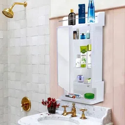 well set Bathroom Mirror Cabinet Strong Mounted Organiser Polypropylene Wall Shelf image 4