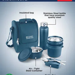 classic essentials Supreme Microwave Safe Set of 5 with Bottle|Bag & Cutlery 5 Containers Lunch Box image 3