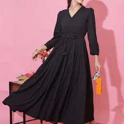 sheetal associates Women Fit and Flare Black Maxi/Full Length Dress-picture-35