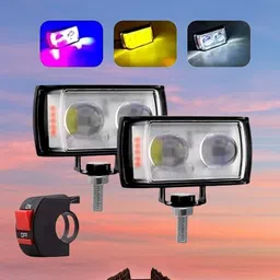 houseofcommon Mini Double Lens Fog Light with yellow & White Fleshing Light(RED & Blue DRL)SW Fog Lamp Motorbike LED (12 V, 40 W)-picture-20
