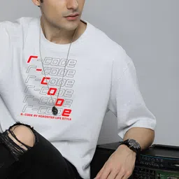 r.code by the roadster life co. The Roadster Lifestyle Co.Men Graphic Printed Round Neck Cotton Oversized T-Shirt image 4