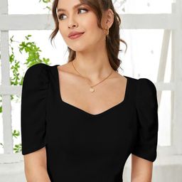 Dream Beauty Fashion Sweetheart Neck Puff Sleeve Regular Top-picture-4