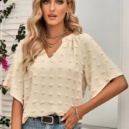 StyleCast Cream-Coloured Self Design Flared Sleeves Shirt Style Top-picture-18