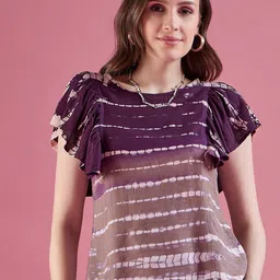 DressBerry Purple Print Flutter Sleeve Top image 1