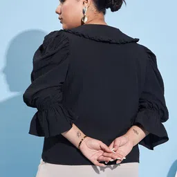 Athena Ample Plus Size Peter Pan Collar Bell Sleeve Shirt Style Top image 4