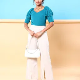 Freehand by The Indian Garage Co Green V-Neck Cuffed Sleeve Top image 4