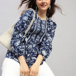 Monte Carlo Floral Printed Puff Sleeve A-Line Top image 3