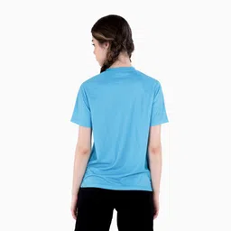 hundred Women Solid Round Neck Polyester Blue T-Shirt image 3