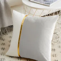 AEROHAVEN Silver-Toned & White 2 Pieces Colourblocked Reversible Square Cushion Covers image 5