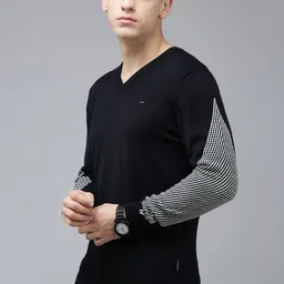 Van Heusen Men V-Neck Pullover With Contrast Checked Sleeves image 3