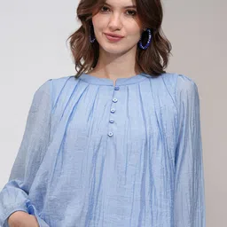 CHIC BY TOKYO TALKIES Women Mandarin Collar Bishop SleevesPleatedTop-picture-36