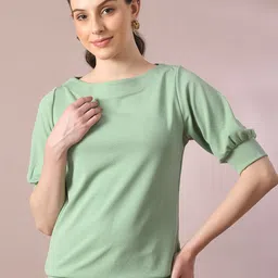 DressBerry Boat Neck Puff Sleeves Top-image-48