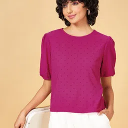 YU by Pantaloons Self Design Cuffed Sleeves Top image 1