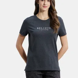 jockey A124 Women Typography Round Neck Cotton Blend Black T-Shirt-picture-15