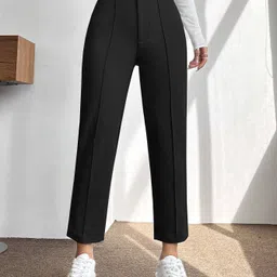 Women Regular Fit Black Lycra Blend Trousers-image-12