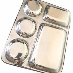 super hk Stainless Steel 5 In1 Three Compartment Divided Dinner Plate/Partition Thali/Partition Plate Dinner Plate image 2