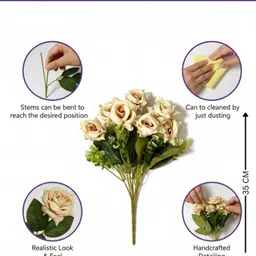 artier Artificial Rose Flower Bunch for Home Decoration – Pack of 1 Beige, Green Rose Artificial Flower image 3