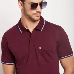 uniberry Men Solid Polo Neck Cotton Blend Maroon T-Shirt-picture-18