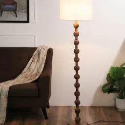 sapphire Oval White Fabric Shade Club Floor Lamp With Mango wood Base image 1