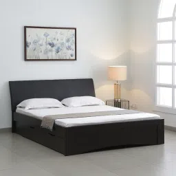 mintwud from pepperfry Shinju Upholstered Queen Size Bed in Wenge Finish with Drawer Storage image 1