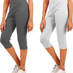 eazy trendz Women Grey, White Capri-picture-15