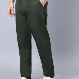hauwer Men Solid Olive Track Pants image 2