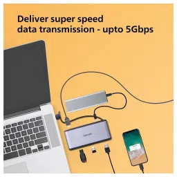 Philips 5-in-1 USB 3.1 Type C to USB 3.0 Type A, USB 3.0 Type C, HDMI Type A USB Hub (5 Gbps Data Transfer Rate, Grey) image 5