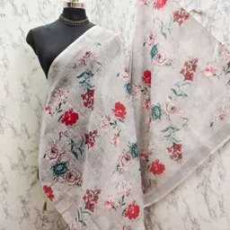 krishnafeb Linen Blend Printed Silver Women Dupatta-picture-13