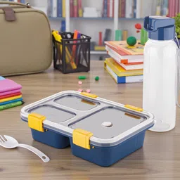 busaji enterprise NourishKids Triple Chamber Lunch Box With GripCap Bottle 3 Containers Lunch Box-picture-30
