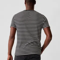 gap Men Striped Crew Neck Pure Cotton Black T-Shirt image 3