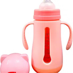 ebuy Baby Glass Feeding Bottle With Handle, BPA-Free Silicone Nipple/Teat. - 270 ml image 4
