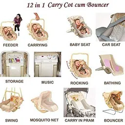 brofy Multipurpose Musical Carry Cot/Bouncer/Rocker with Mosquito Net and Storage Box Rocker and Bouncer image 3