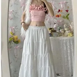 bprcollection Women Solid Flared White Skirt-picture-18