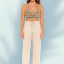 classy creations Women Comfort Fit White Pure Cotton Trousers image 1