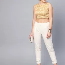 juniper Women Slim Fit White Cotton Blend Trousers image 3