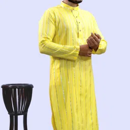 tibra collection Men Striped Cotton Blend Straight Kurta image 3