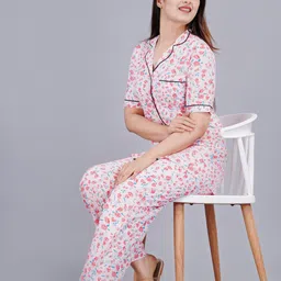 mintmarie Women Night Suit Set Pink Geometric Print-picture-26