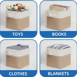 kuber industries Polyester Foldable Storage Basket|Polyester Toy Storage Bin (Dark Brown & Cream) Storage Basket image 2