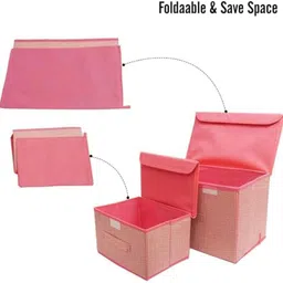 crafty craft Pack of 2 Bog & Small Foldable Storage Box with Lid & Handle Cloth,Toy Organizer Storage Box image 3