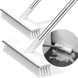 ostumbli Stainless Steel Bathroom Cleaning Brush with Wiper 2 in 1 Tiles Cleaning Brush Microfibre Wet and Dry Brush image 2