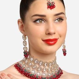 Zaveri Pearls Gold-Plated Pearls & Crystal Stones Studded Jewellery Set-picture-35