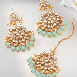 Peora Women Mint Green Gold-Plated Kundan Studded & Beaded ewellery Set-picture-27