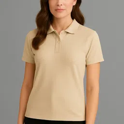 adyavastram Women Solid Polo Neck Polyester Beige T-Shirt-picture-18